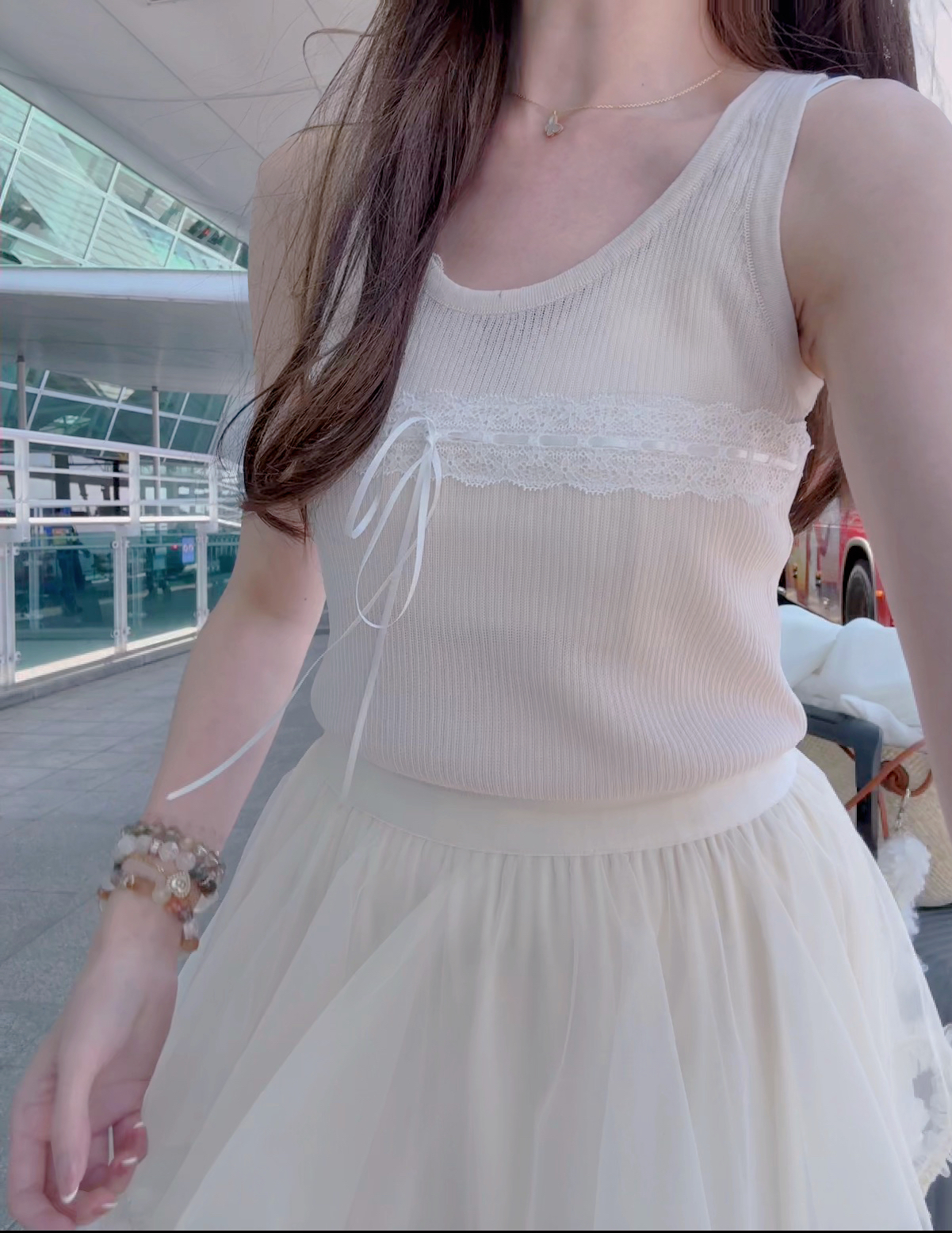 PASTEL DREAM ICE SILK BOW  RIBBED CAMI 260512