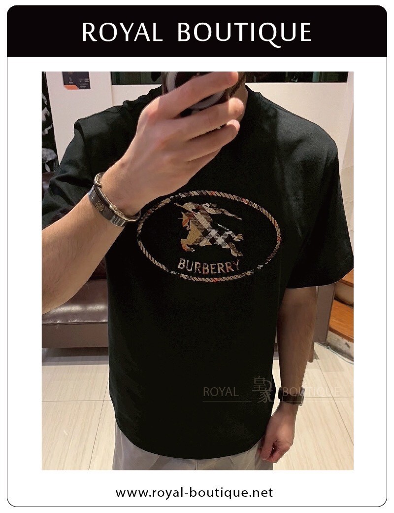 BURBERRY 胸前圓框格紋戰馬印花短T