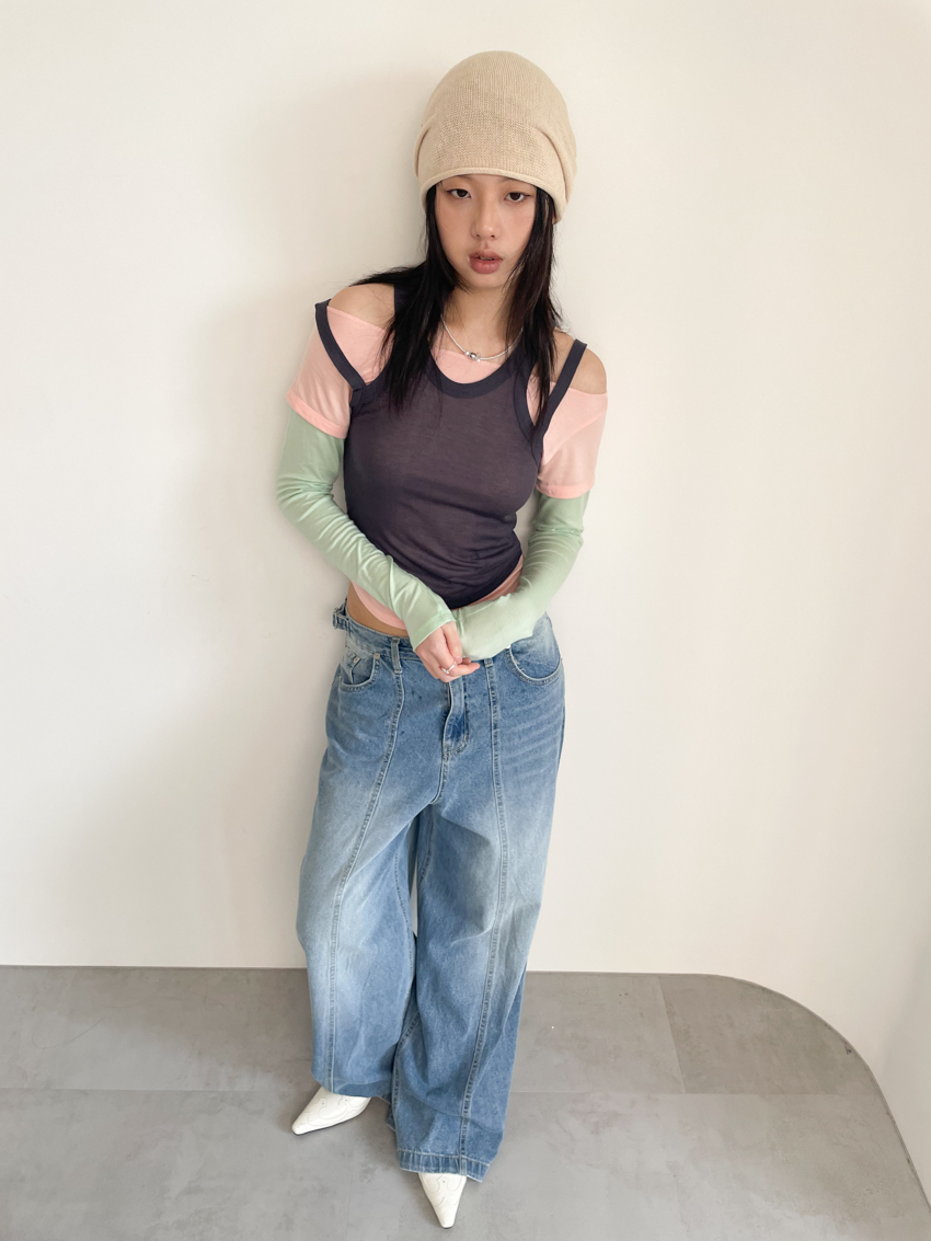 (Designer!) layered contrast soft cotton two-piece top