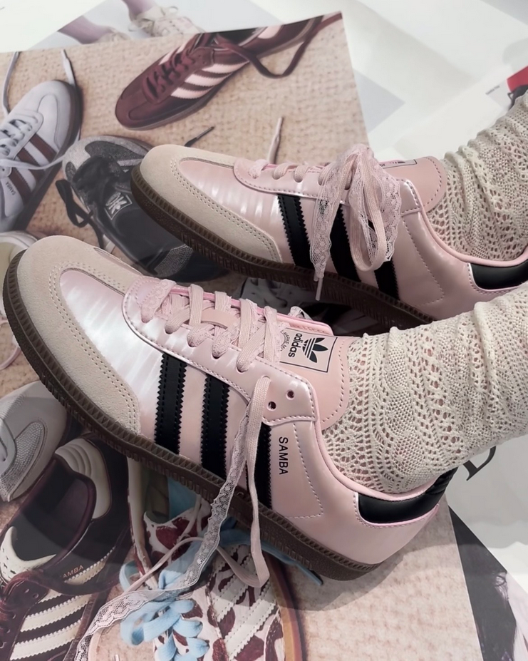 【預訂】ADIDAS SAMBA OG 緞面粉黑 蕾絲鞋帶-WOMEN