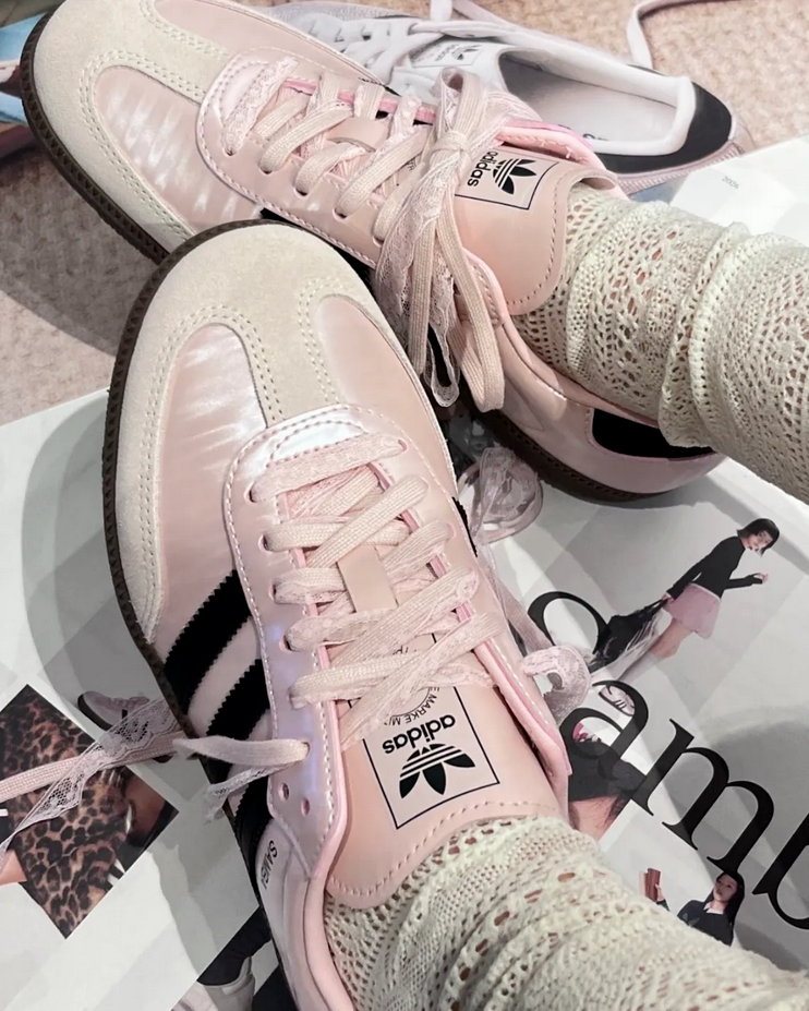 【預訂】ADIDAS SAMBA OG 緞面粉黑 蕾絲鞋帶-WOMEN
