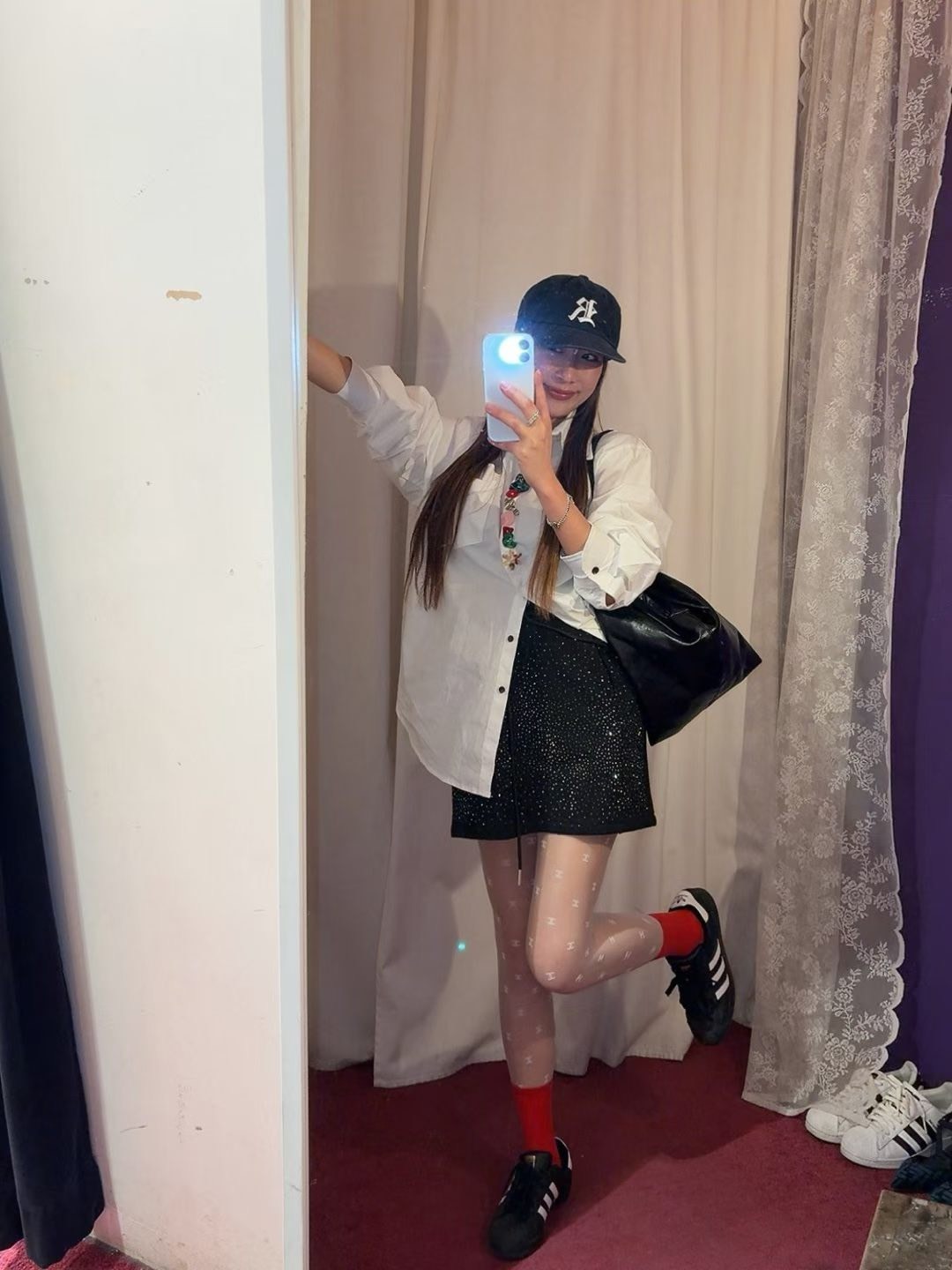 綁帶高腰水鑽裙(內安全褲)