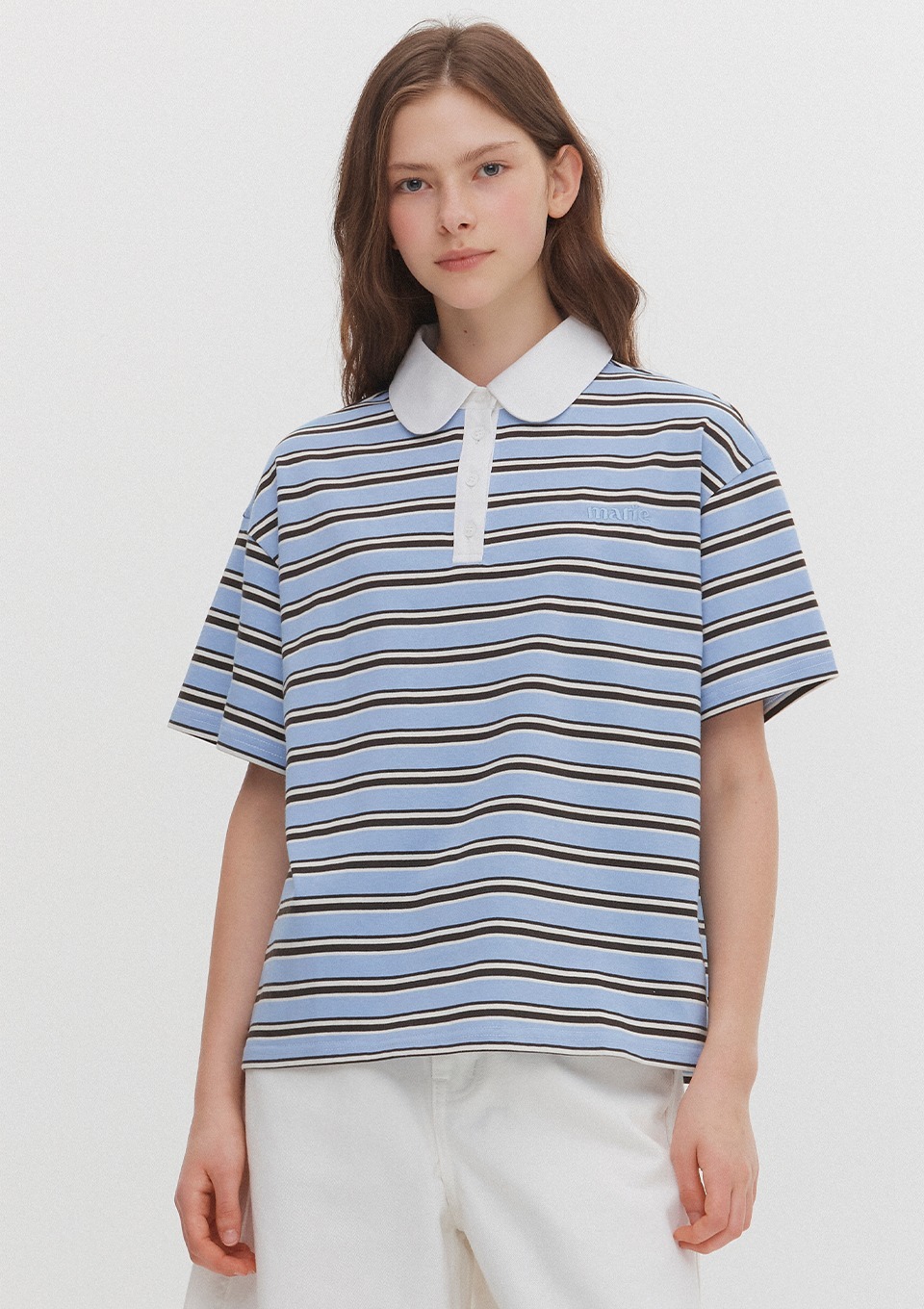 Marie Claire｜Striped Rugby Collared T-shirt (2colors)