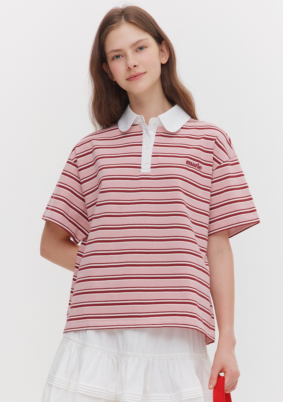 Marie Claire｜Striped Rugby Collared T-shirt (2colors)