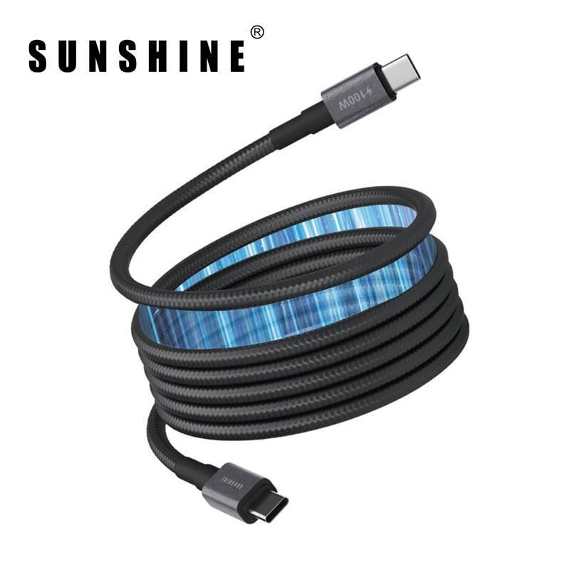 PD100W磁吸充電線 USB-C轉USB-C 1米/2米 黑色 CAM-1010/20BK