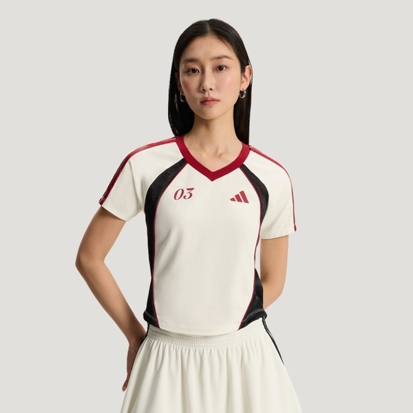 Adidas 愛迪達 Tiro Tee3 KZ2387 女 T恤 運動上衣 休閒短袖 白 亞版 V領