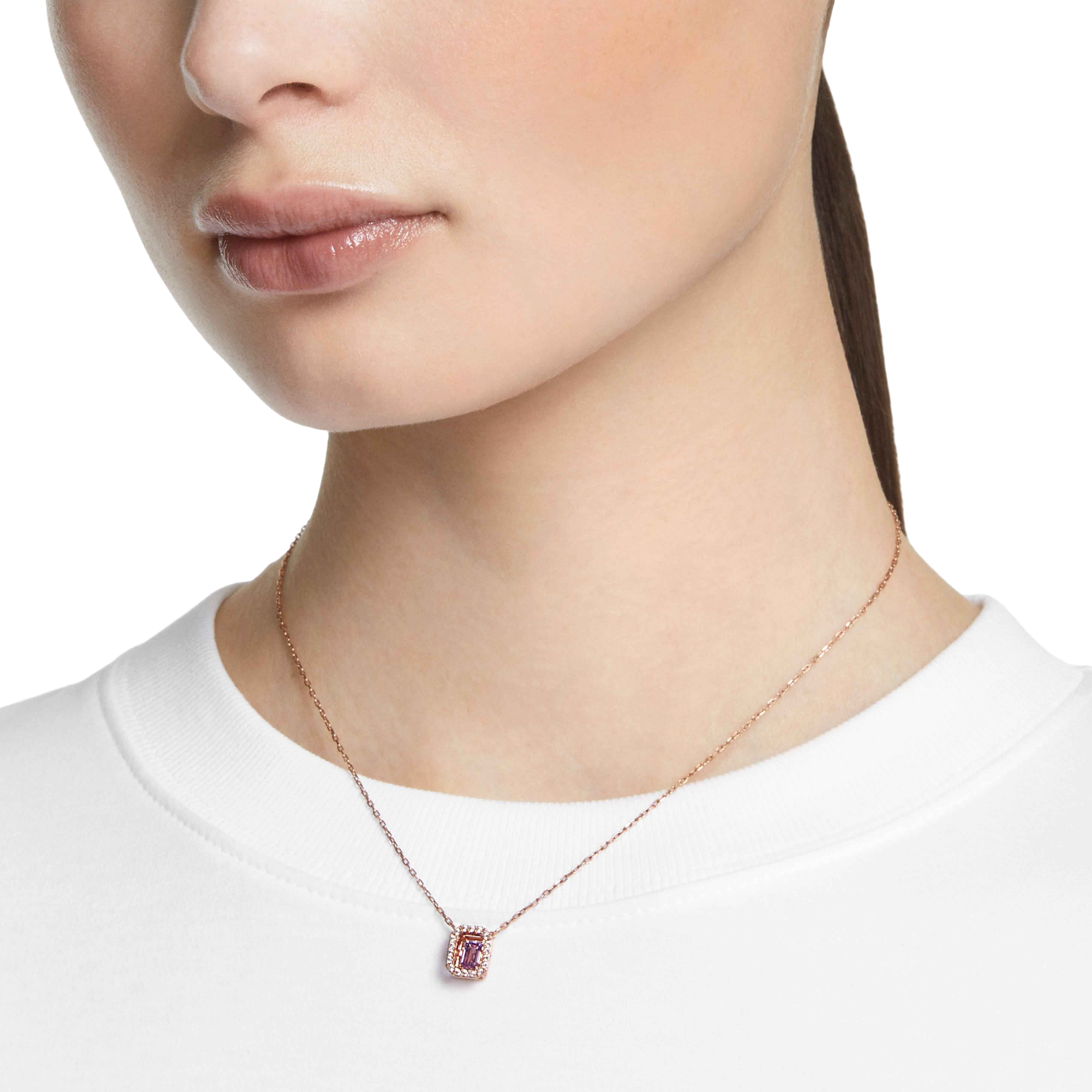 【Swarovski Outlet】Una necklace Octagon cut, Purple, Rose gold-tone plated  玫瑰金