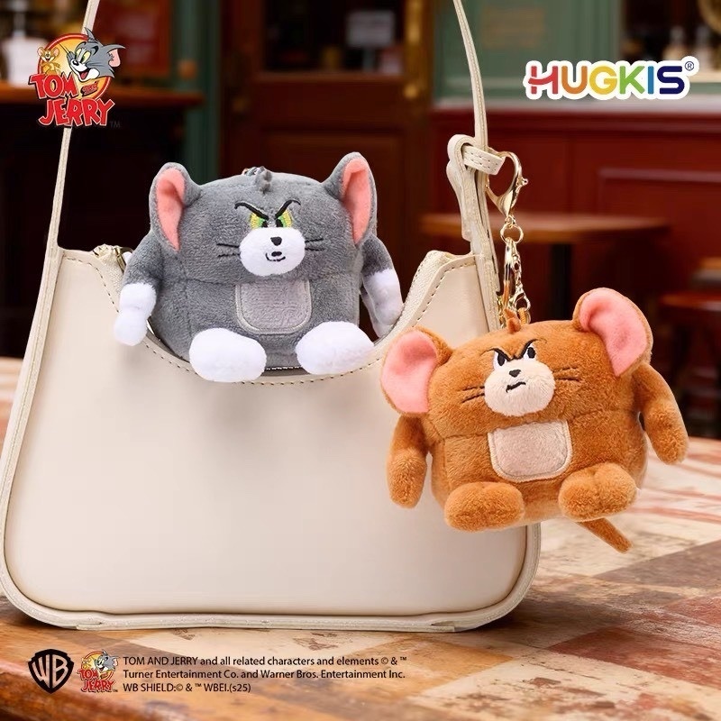 <正版授權>Tom&Jerry 湯姆貓與傑利鼠 板凳造型 毛絨 吊飾 鑰匙圈