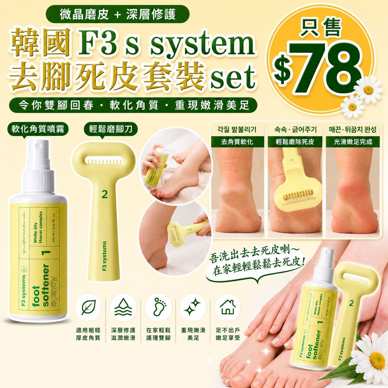 【UB9425】韓國F3 s system去腳死皮套裝set