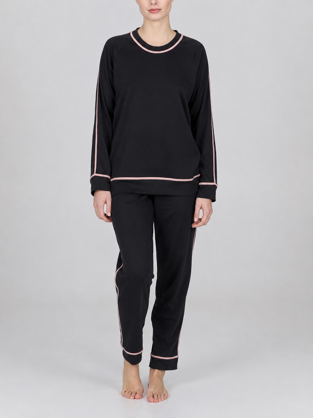 1BG0515-098 [BOGLIETTI] Marzia 柔軟棉質莫代爾圓領睡衣 549 黑色/駝色 #FEL174 (EU)