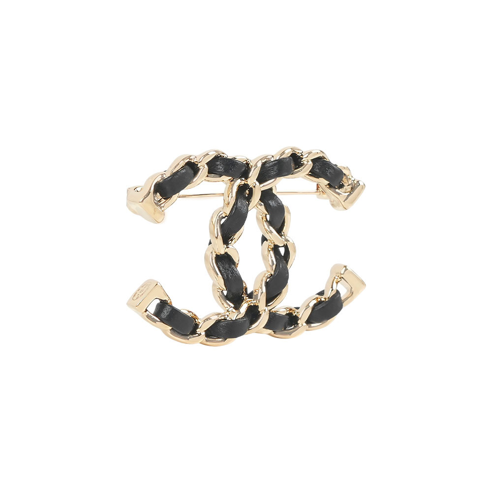 【CHANEL】經典CC Logo 小羊皮穿鍊胸針(金色)