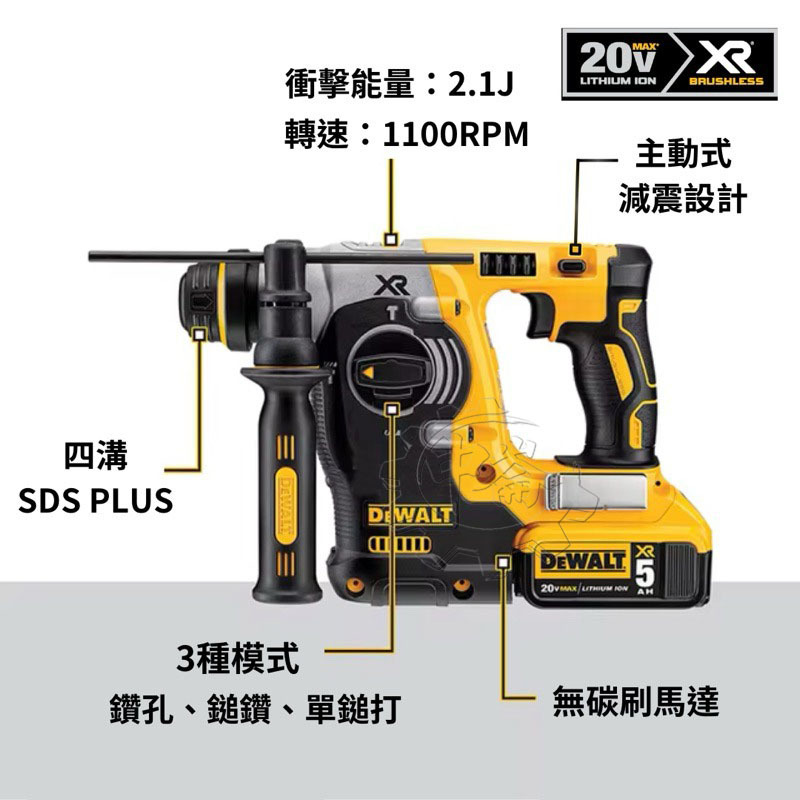 ＊中崙五金【附發票】DEWALT 得偉 20V無刷四溝三用電鎚鑽 DCH273(單機) 電鎚鑽 電鑽 鎚鑽