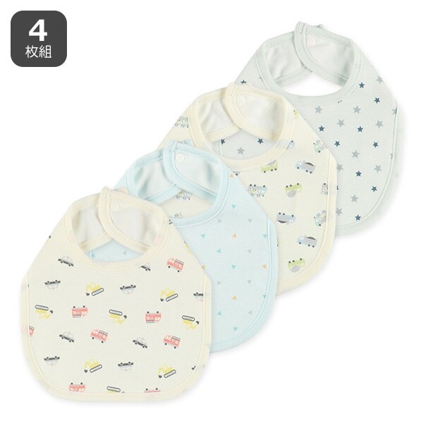 【Nishimatsuya】Baby Bibs 4-Pack - Cars & Stars