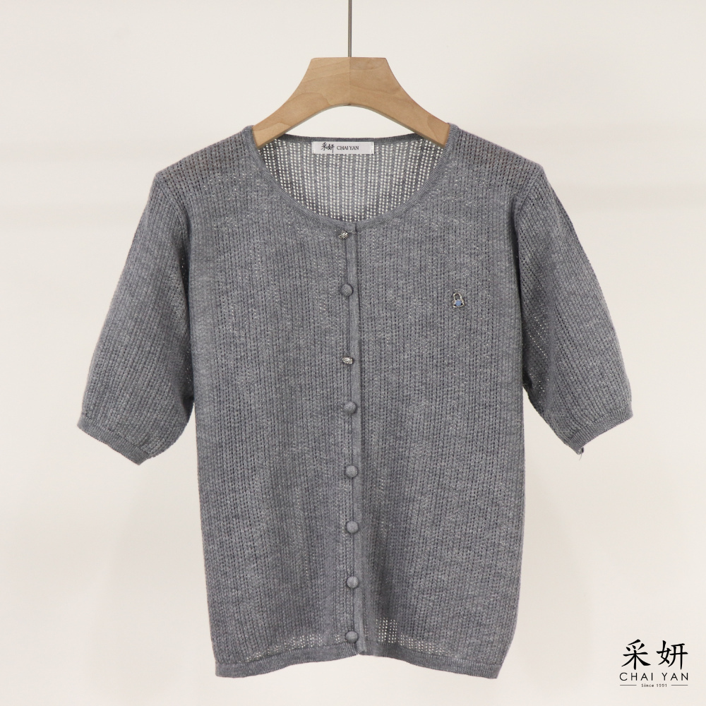 簍空織假釦針織短袖上衣