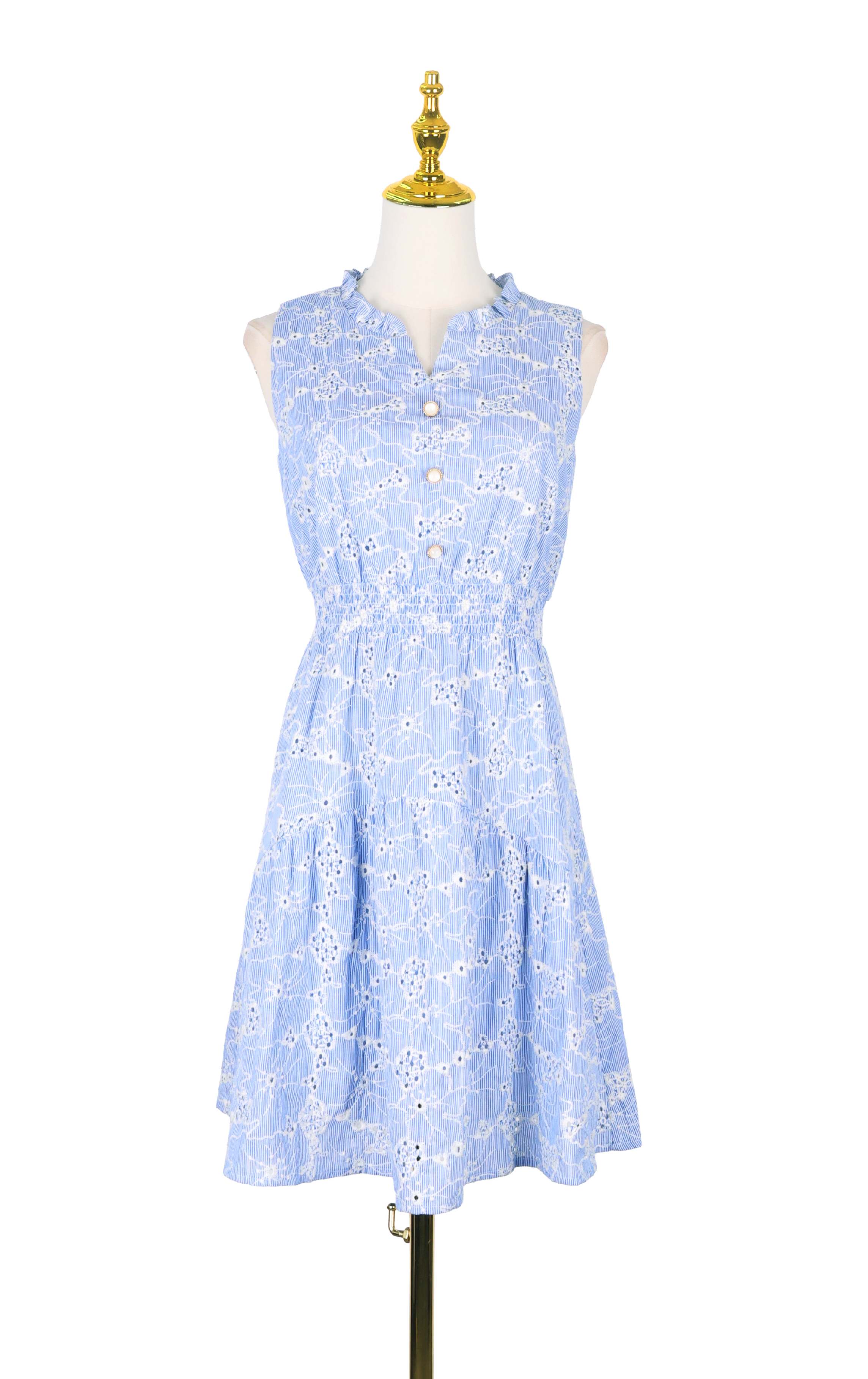 Cutout Embroidered Striped Pinafore Dress OP0669