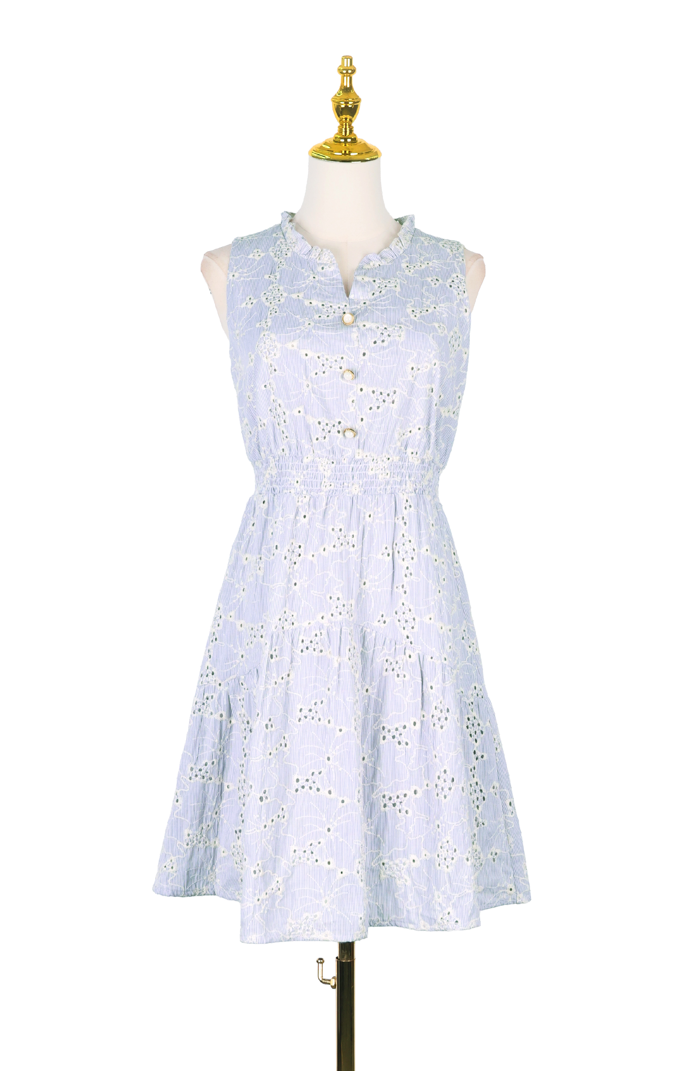 Cutout Embroidered Striped Pinafore Dress OP0669