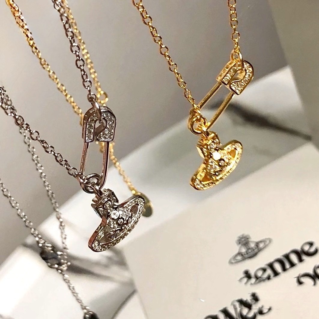 18k vivienne經典滿鑽土星迴紋針高奢定製項鍊