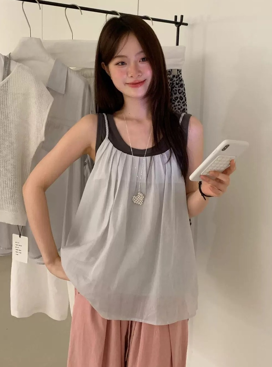 墨色背心+辮子肩棉麻背心