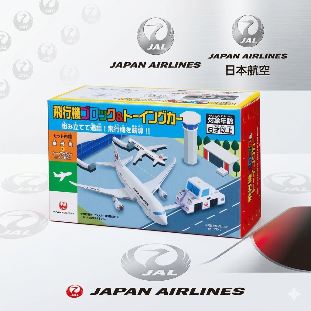 日本航空 JAL飛機+拖板車積木玩具