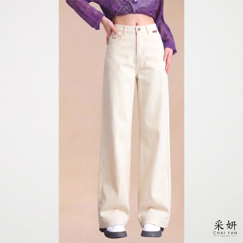 俏皮鬆緊鈕釦直筒長褲