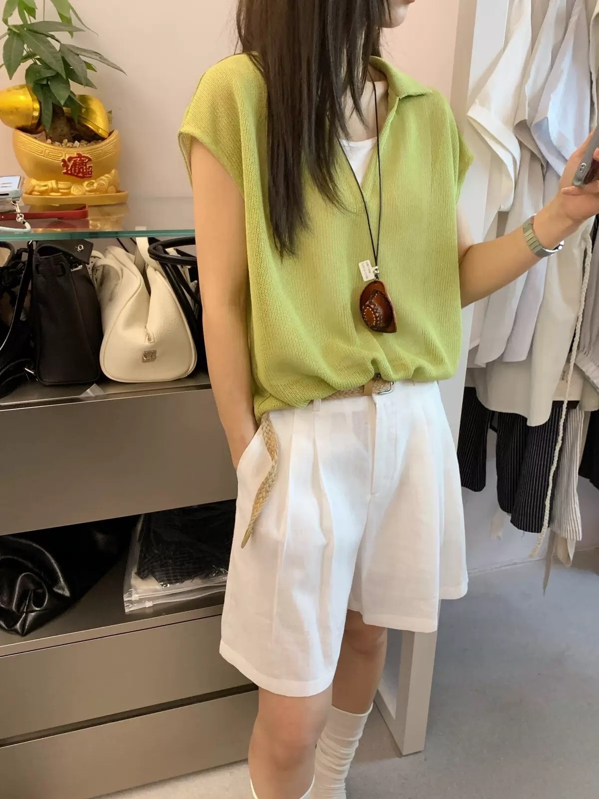 950 翻領撞色外罩假兩件背心