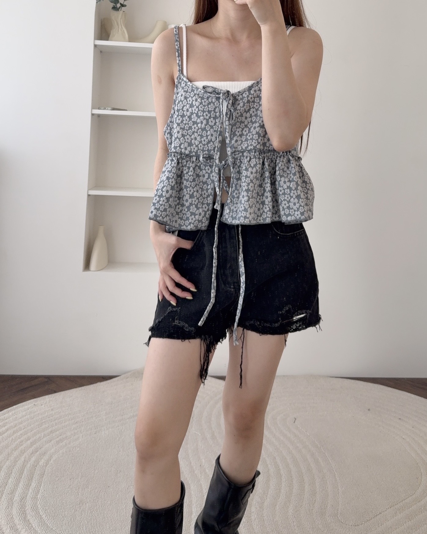 法朵Fado shop｜街頭感刷破抽鬚牛仔A字短褲 250B022 三色