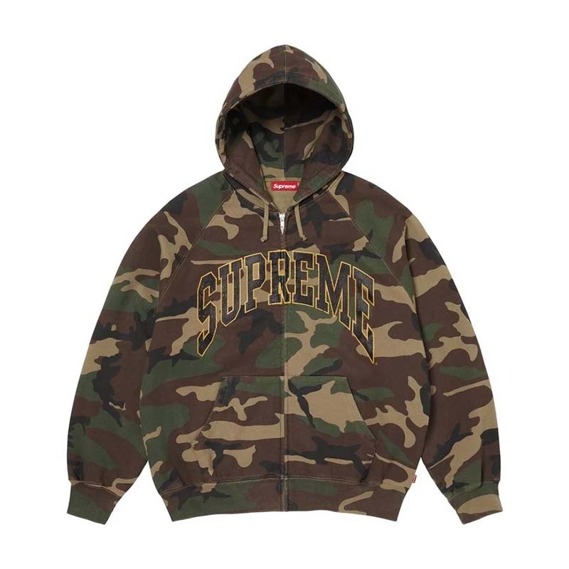 Supreme Cracked Raglan Zip Up Hooded Sweatshirt 裂紋印刷 拉鍊 連帽外套 迷彩綠色 SS26SW81-WO [台灣現貨]