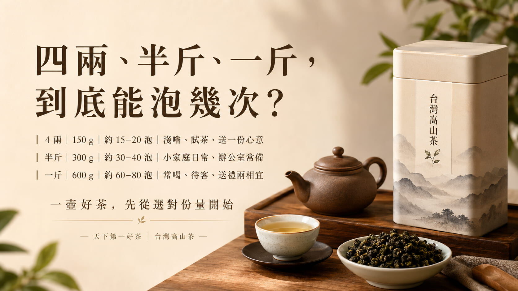茶葉常見包裝重量與沖泡次數對照,4兩150克、半斤300克、一斤600克各自適合的飲用情境
