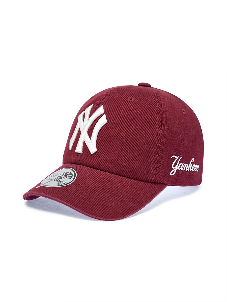 MLB Karina 聯名款軟頂棒球帽 NY 酒紅色 3ACPB245N-50WIS