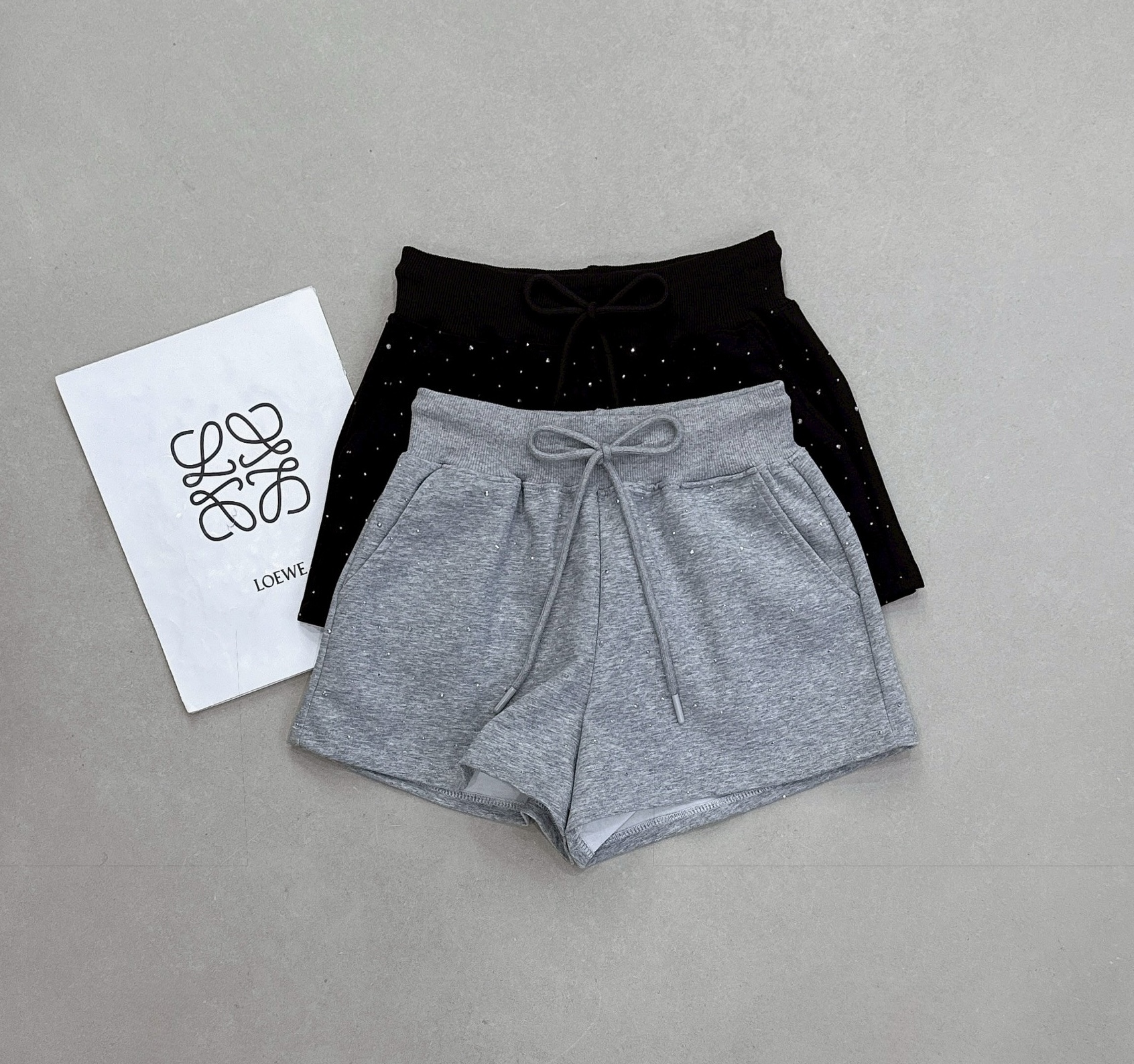 水鑽後假口袋棉質短褲