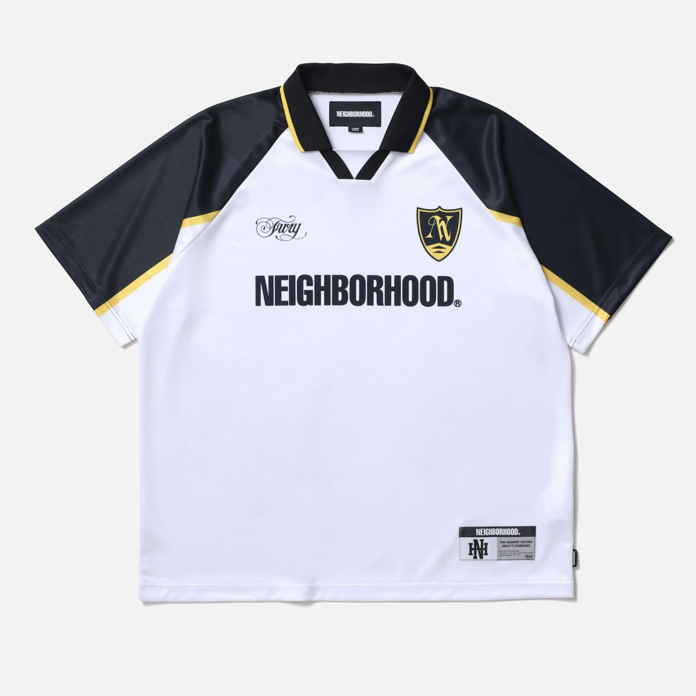 -(B3d05)- NEIGHBORHOOD  GAME SHIRT SS 徽章 速乾 有領 短袖 球衣 炭黑/白色-261FPNH-CSM14