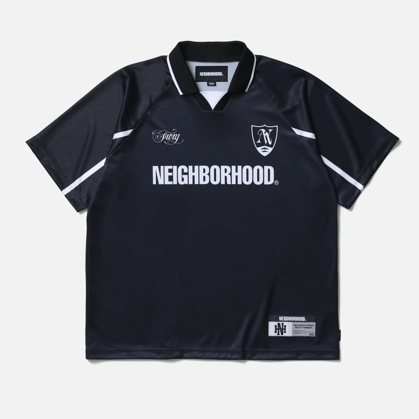 -(B3d05)- NEIGHBORHOOD  GAME SHIRT SS 徽章 速乾 有領 短袖 球衣 炭黑/白色-261FPNH-CSM14