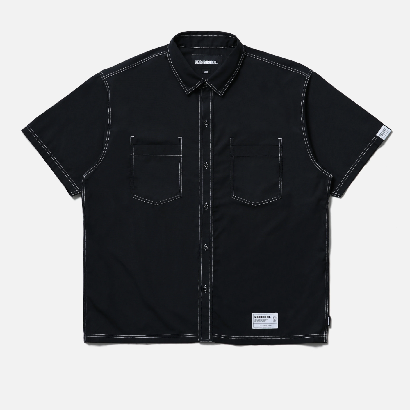 -(B3d05)-NEIGHBORHOOD  VISIBLE STITCHING SHIRT SS 車縫線 短袖 襯衫 黑色-261TSNH-SHM06