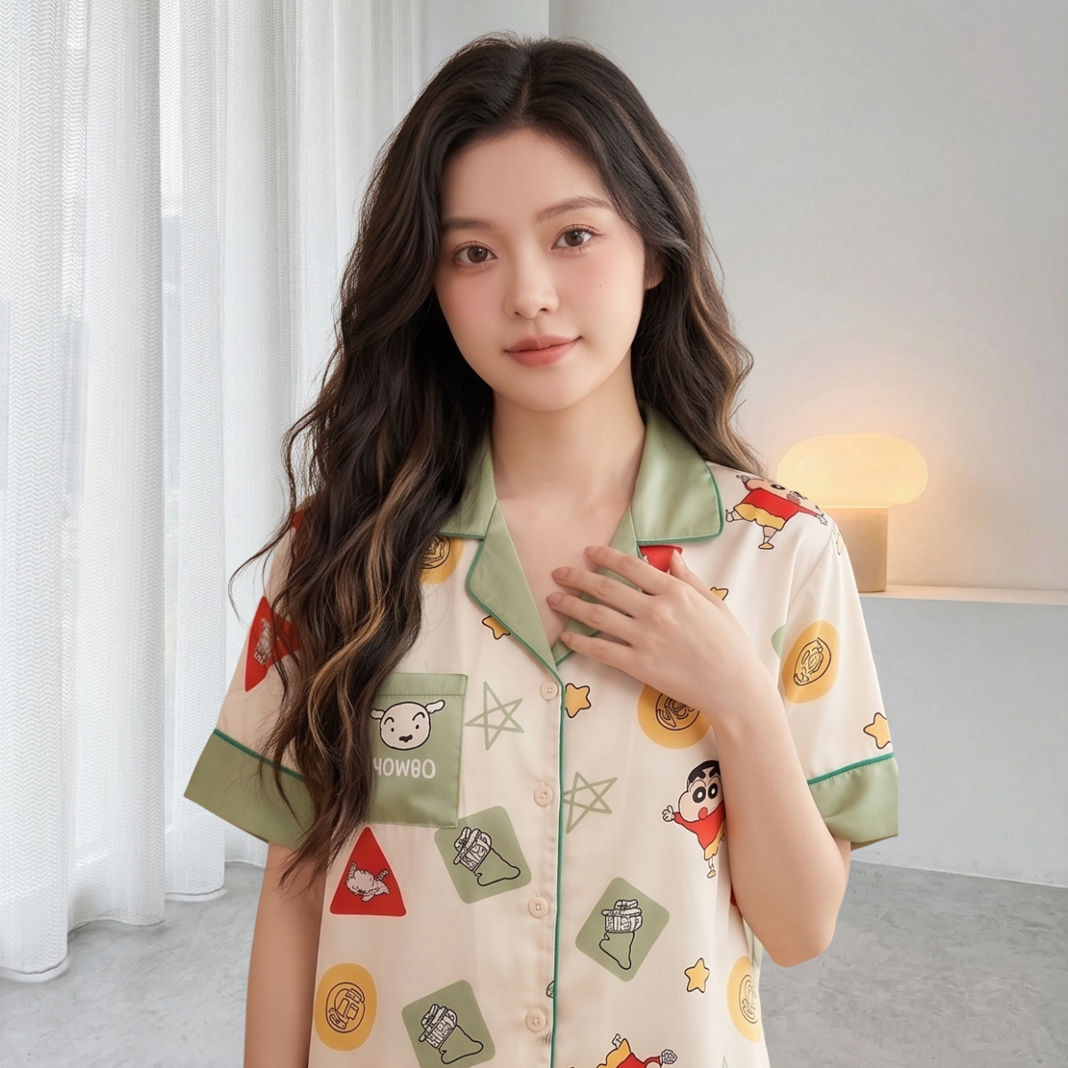 【蠟筆小新】經典印花冰絲短袖居家服套裝