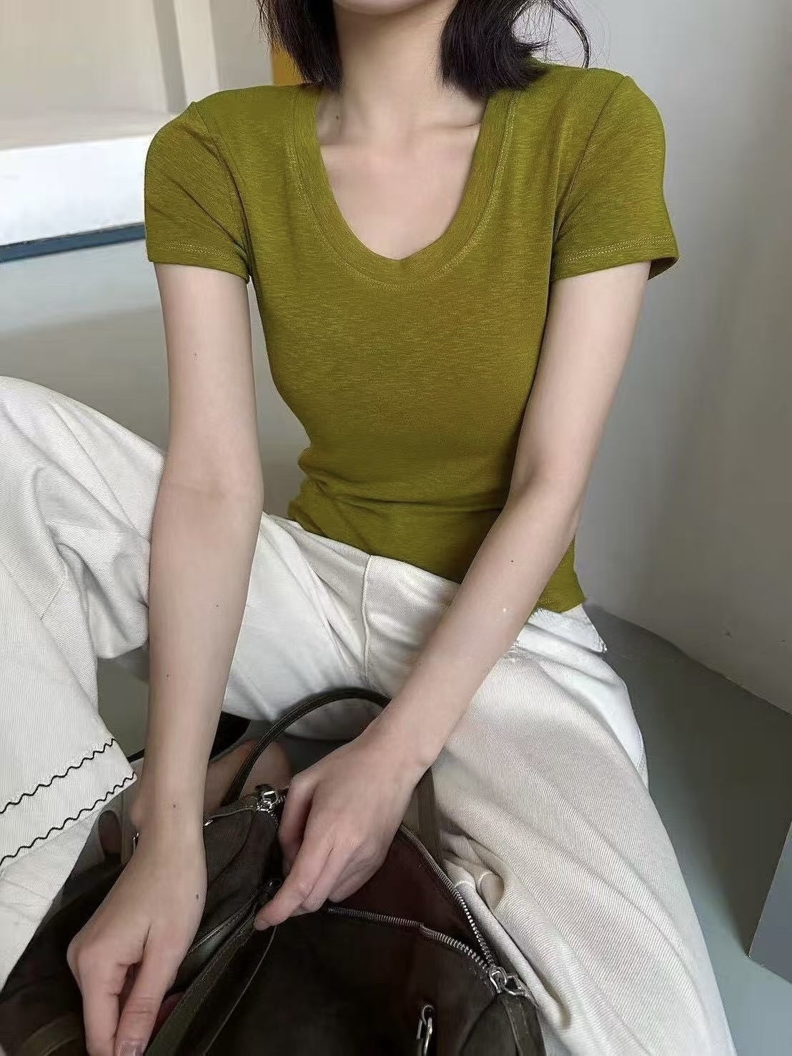 123 彈力針織輕薄素T
