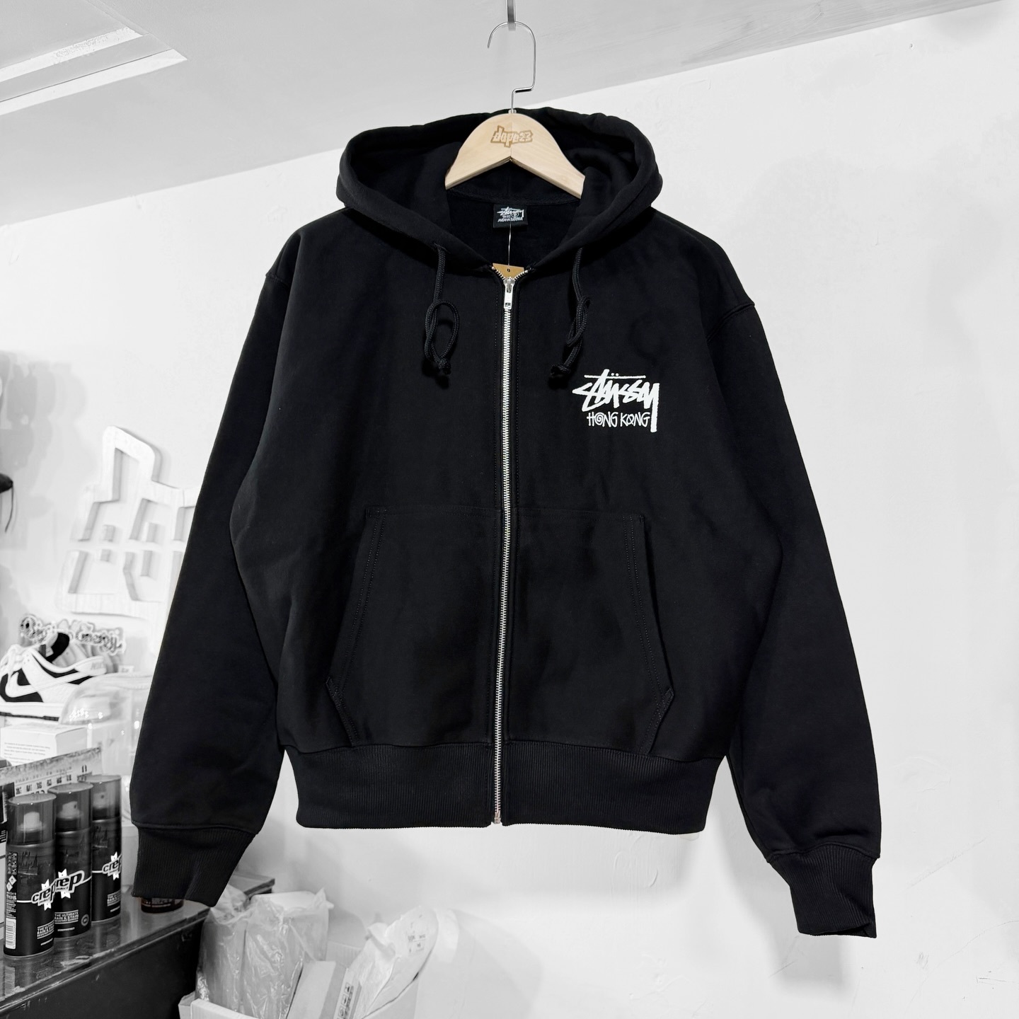 STUSSY STOCK HONGKONG ZIP UP HOODIE BLACK 香港限定拉鏈外套