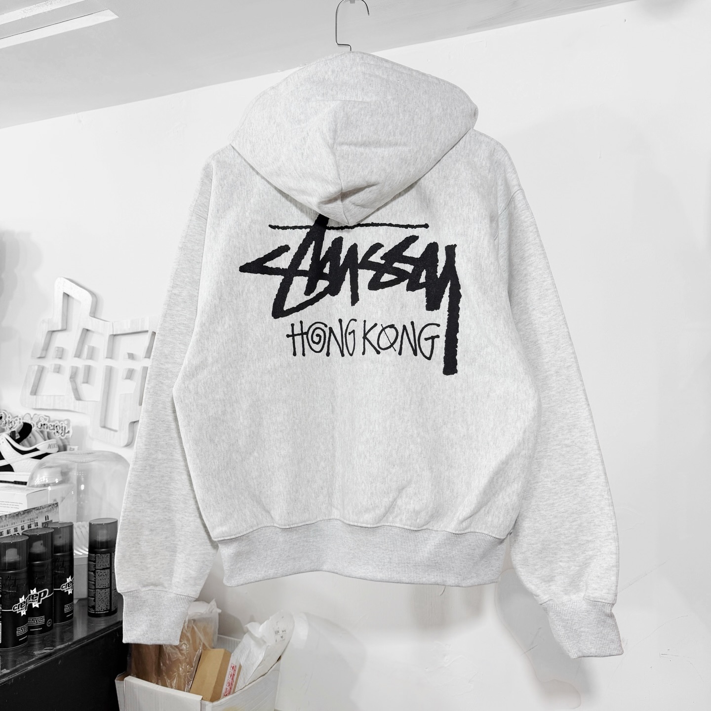 STUSSY STOCK HONGKONG ZIP UP HOODIE ASH HEATHER 灰色 香港限定拉鏈外套