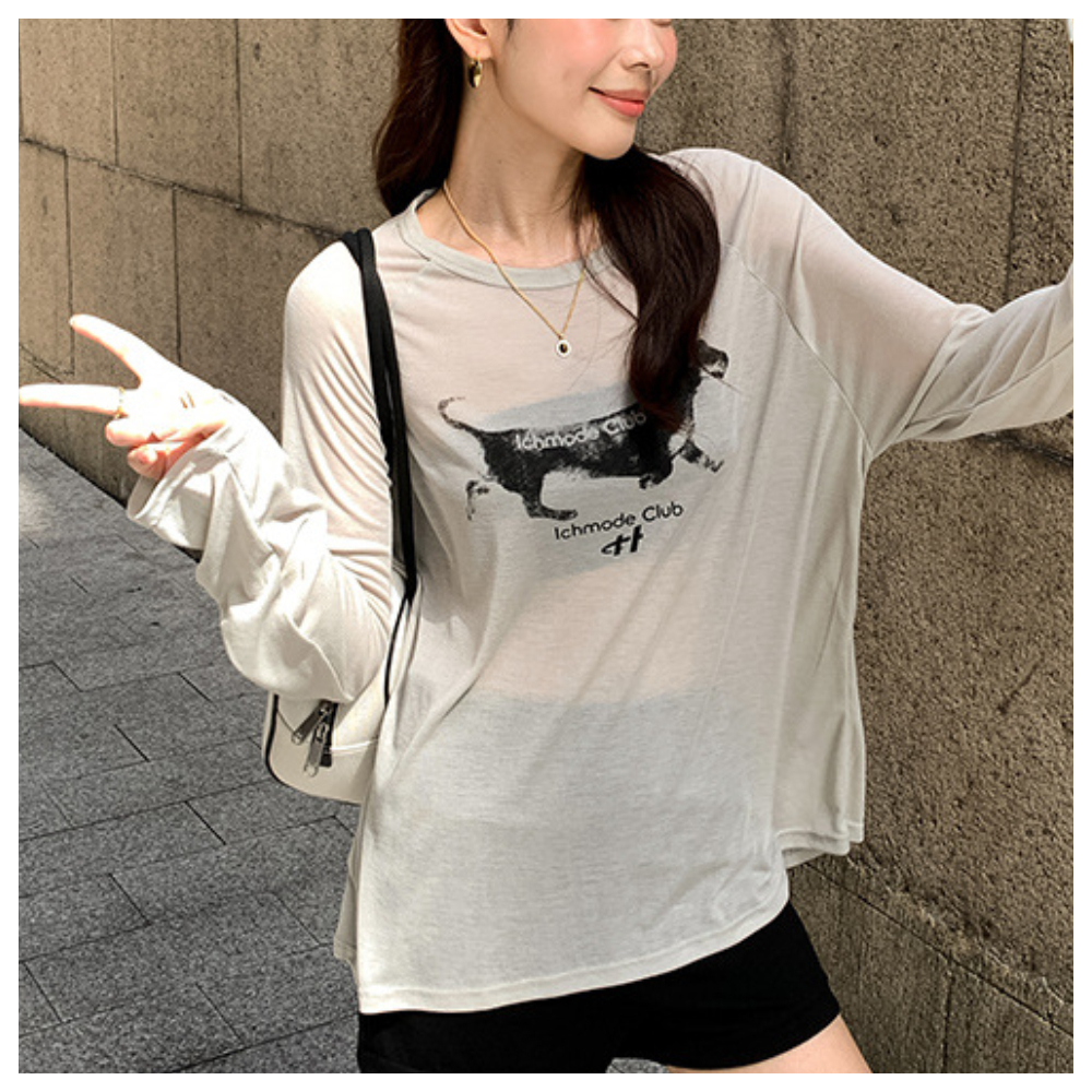 【ASister 小姊姊】AS2477#女裝｜防曬上衣☆萊賽爾U領*可愛臘腸狗*薄款長袖T恤(4色 F)