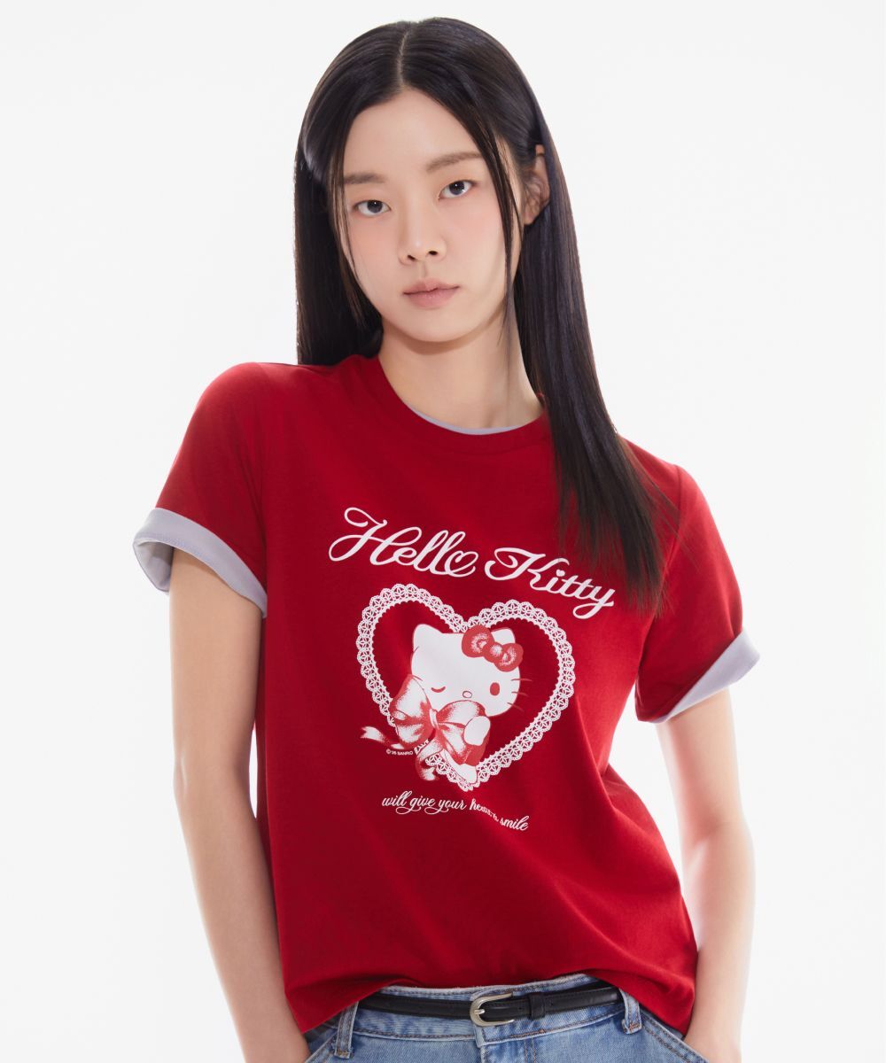 SPAO x 三麗鷗 微短版短袖T恤 紅色 SPRLG25U06