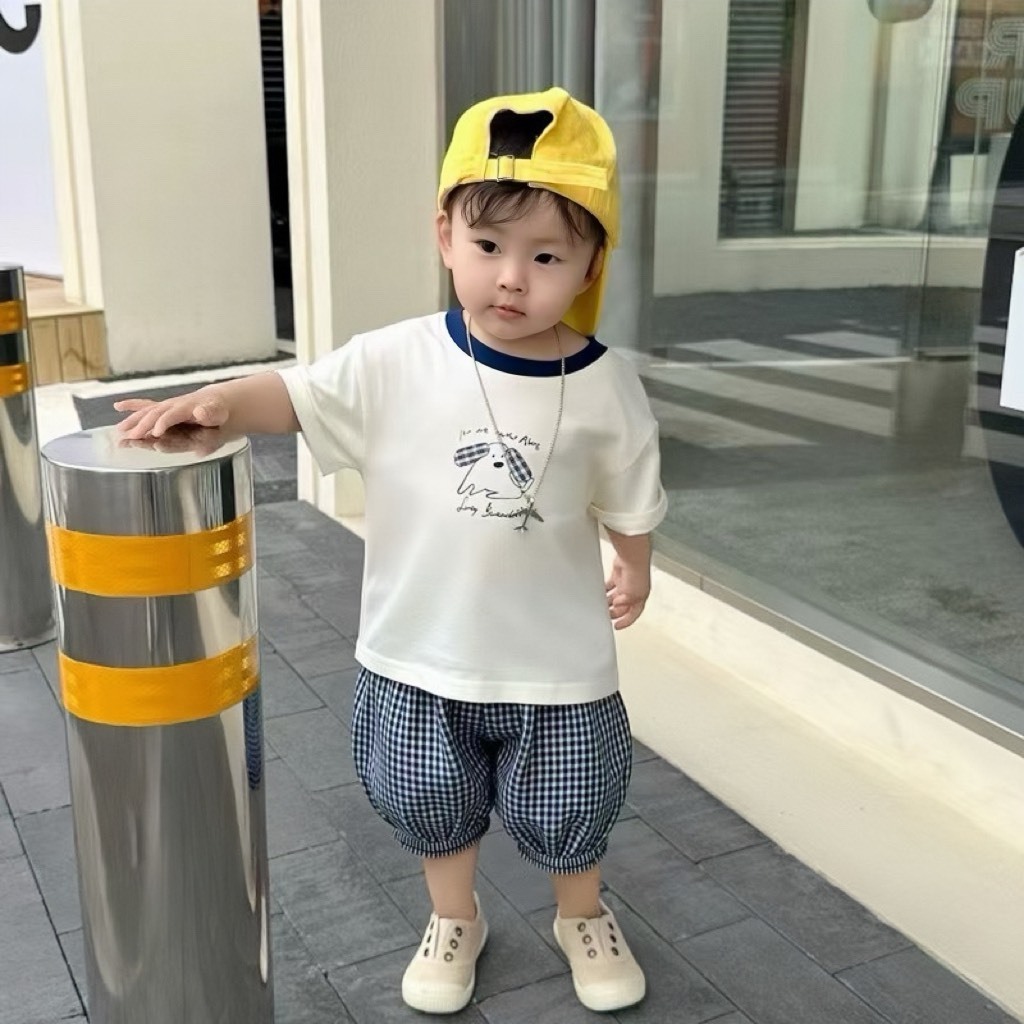 可愛塗鴉格紋褲套裝