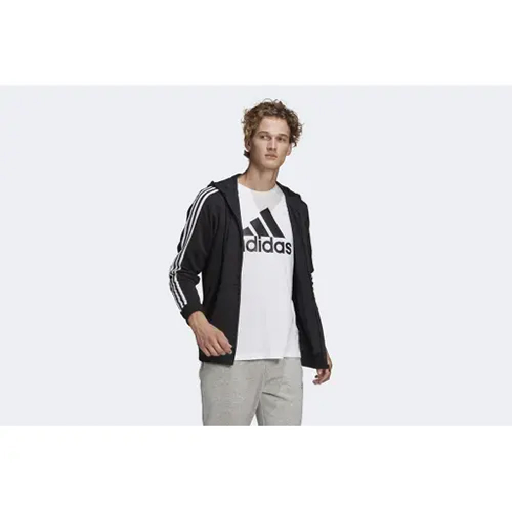 ADIDAS 外套 ESSENTIALS 黑白 三線 經典 連帽外套 男 GK9032