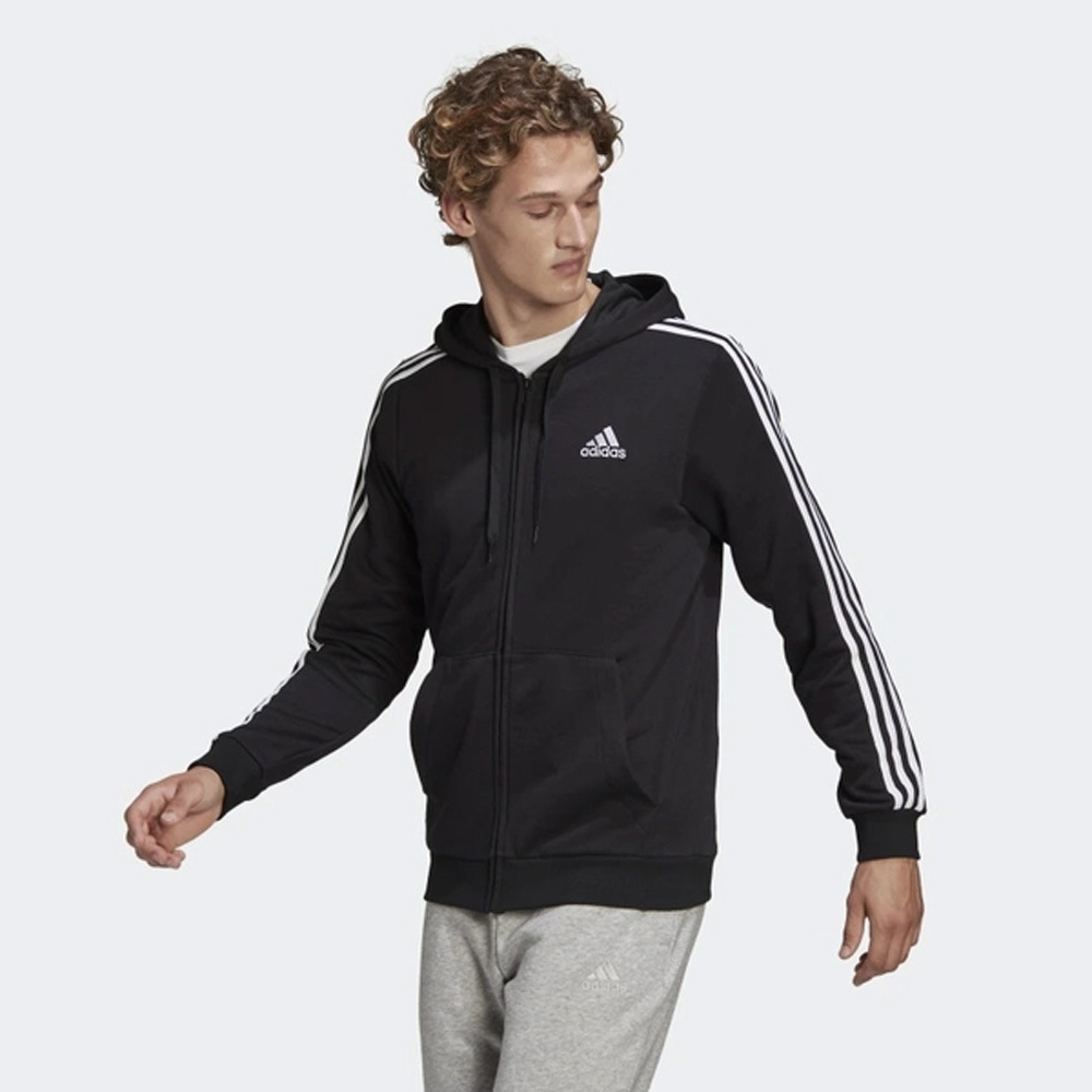 ADIDAS 外套 ESSENTIALS 黑白 三線 經典 連帽外套 男 GK9032