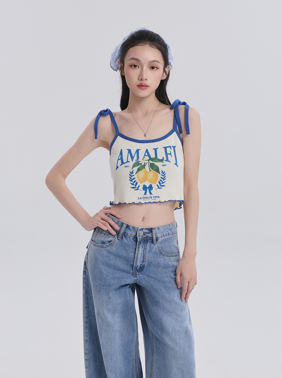 夏日水果美式蝴蝶結綁帶背心