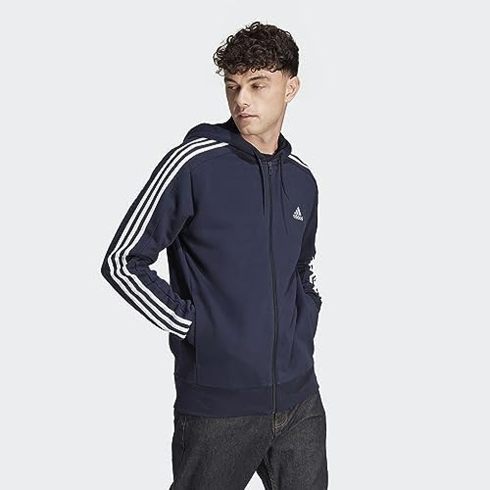 ADIDAS 外套 ESSENTIALS 深藍 三線 經典 連帽外套 男 GK9033
