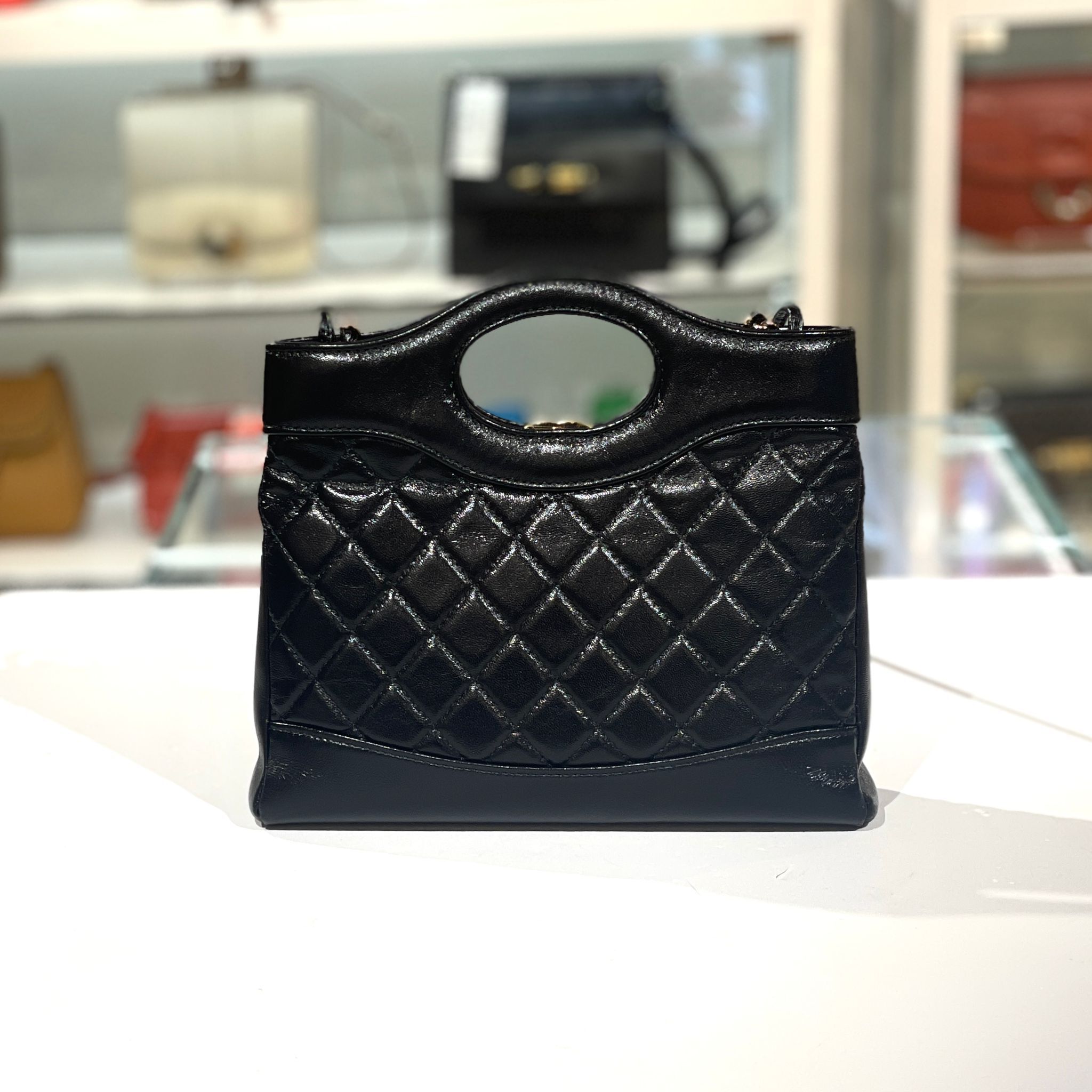 99.9%NEW二手CHANEL 31 BAG MINI AS4133 黑色淡金油蠟皮@晶片款 #香榭站正品