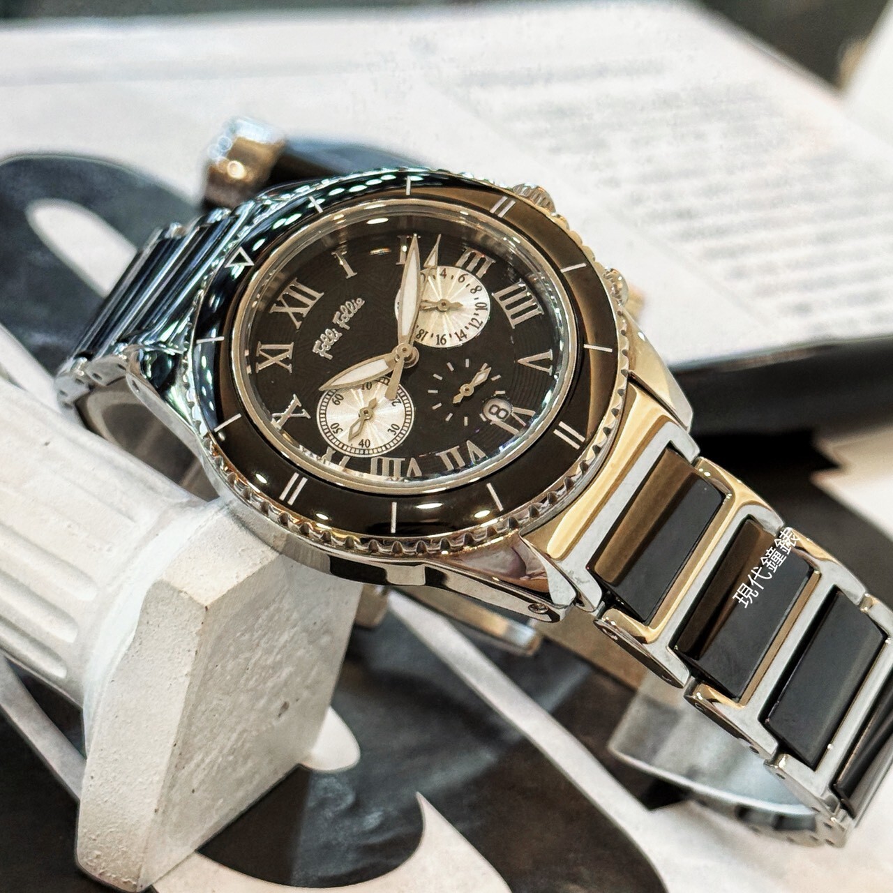 【Folli Follie】香榭羅馬三眼陶瓷腕錶WF6T019BEK/XX 40mm 現代鐘錶