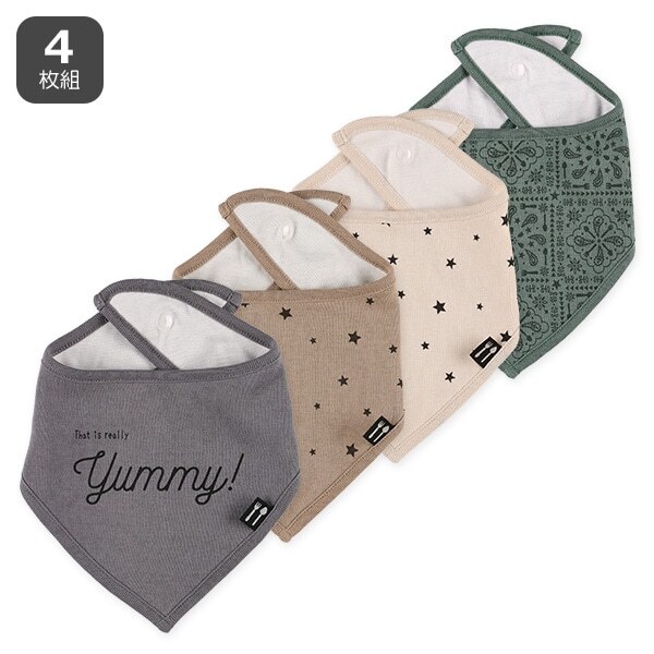 【Nishimatsuya】Baby Bandana Bibs 4-Pack - Logo, Stars & Paisley