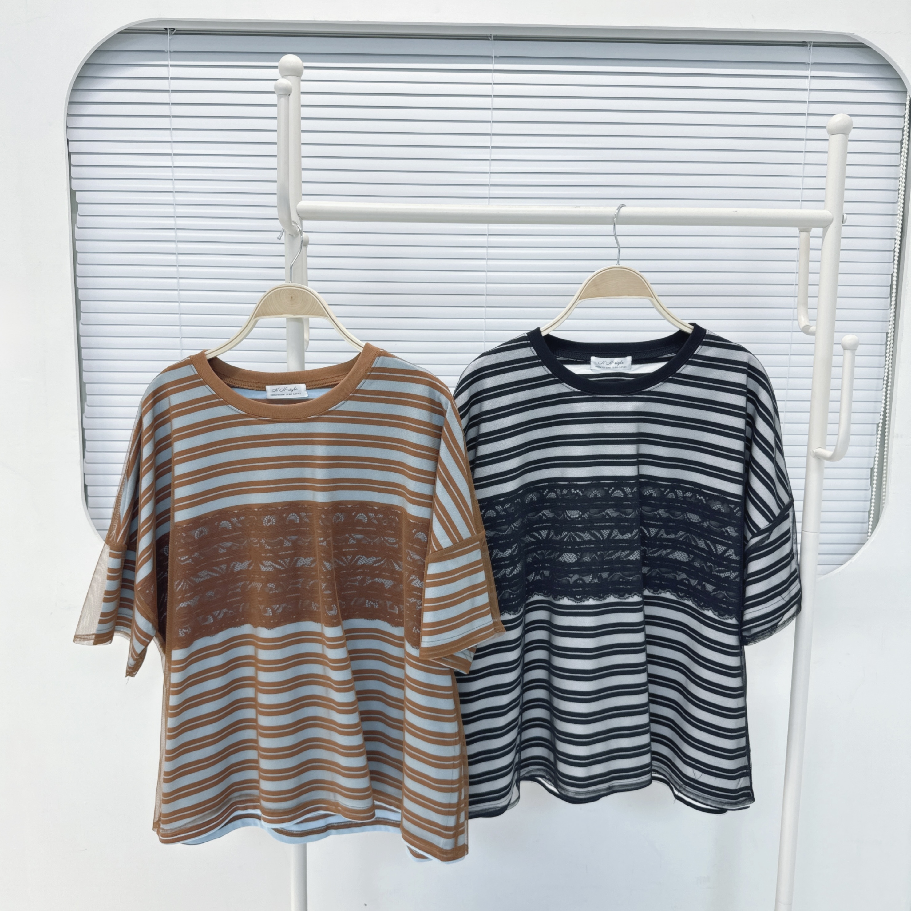 【廠家制】網布橫間拼Lace短袖TOP (H25-H26)