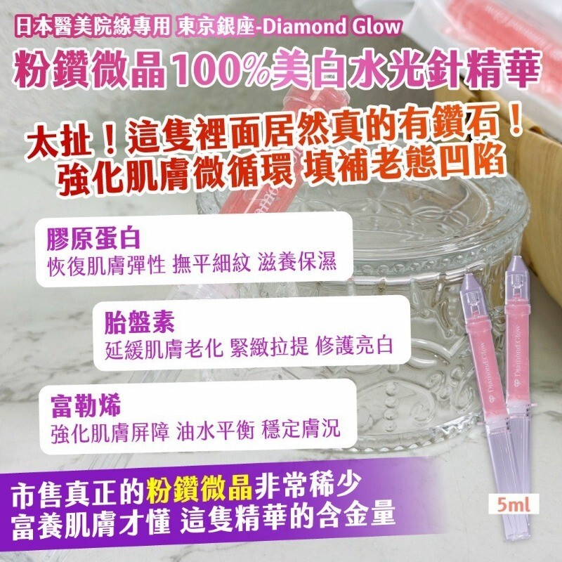 WSBB11018  🇯🇵日本醫美院線專用 東京銀座 Diamond Glow 粉鑽微晶 100% 美白水光針精華 5ml/支 (1套2支)（7月中旬）