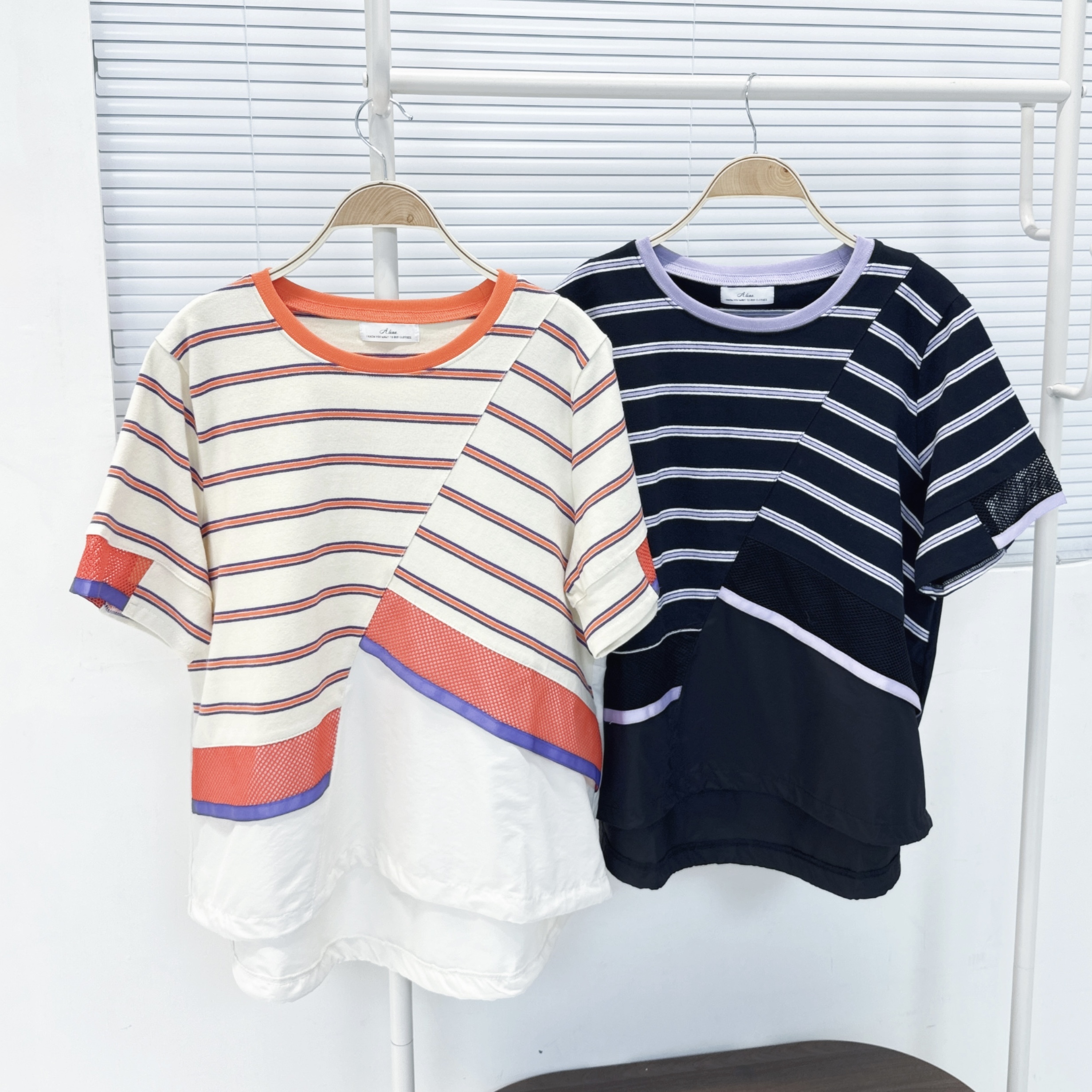 【廠家制】橫間拼網布拼接短袖TOP (E1-E2)